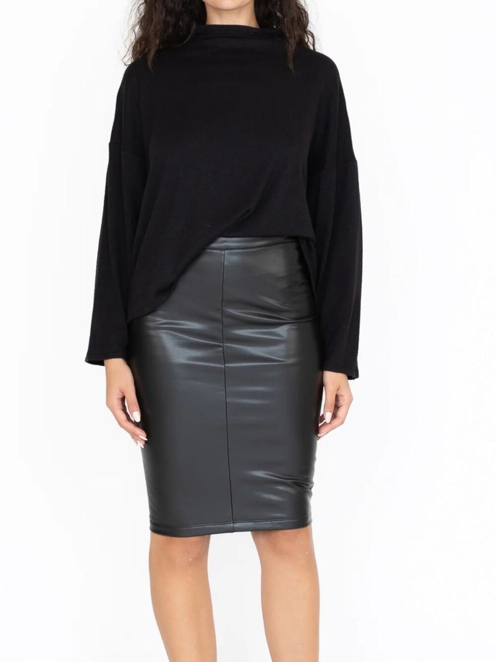 NWT Ripley Rader Black Vegan Leather Pencil Skirt Fleece Lined Made USA Small